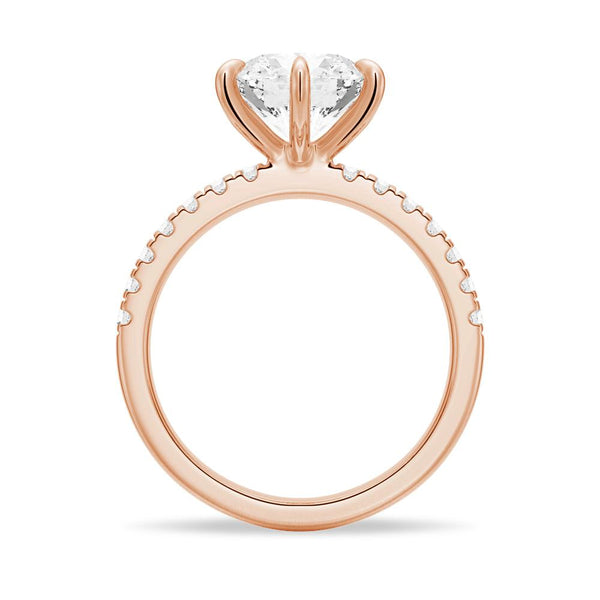 Six Prong French Pavé Moissanite Engagement Ring