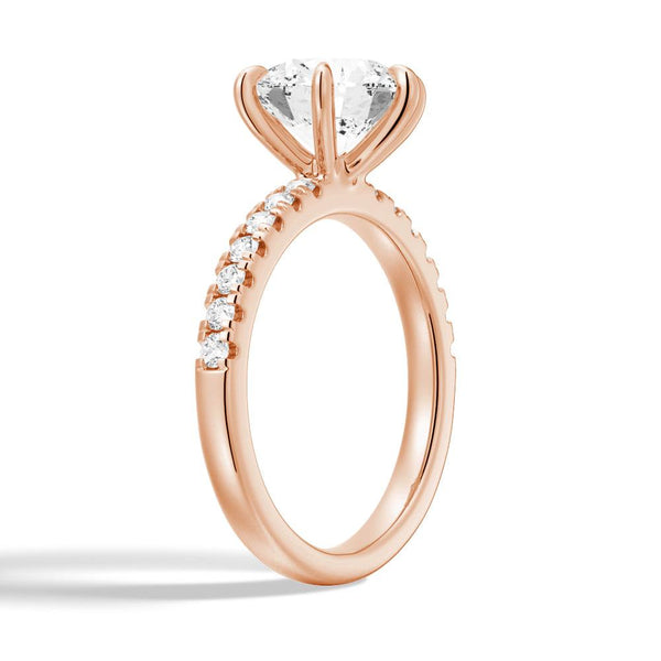 Six Prong French Pavé Moissanite Engagement Ring