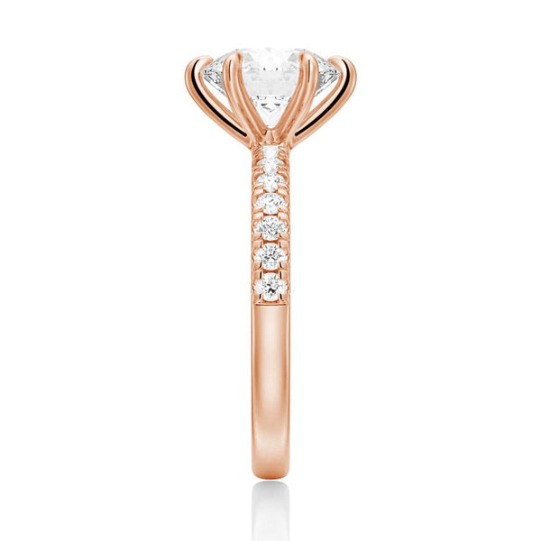 Six Prong French Pavé Moissanite Engagement Ring