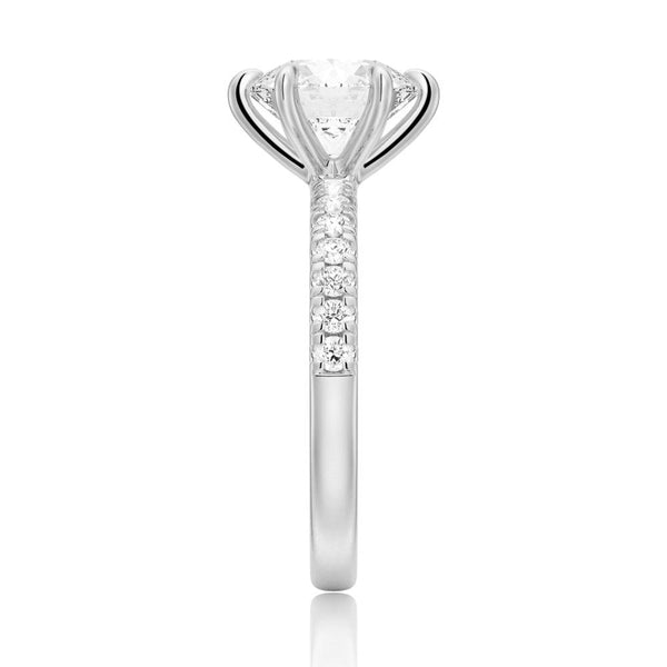 Six Prong French Pavé Moissanite Engagement Ring