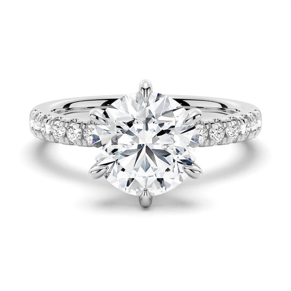Six Prong French Pavé Moissanite Engagement Ring