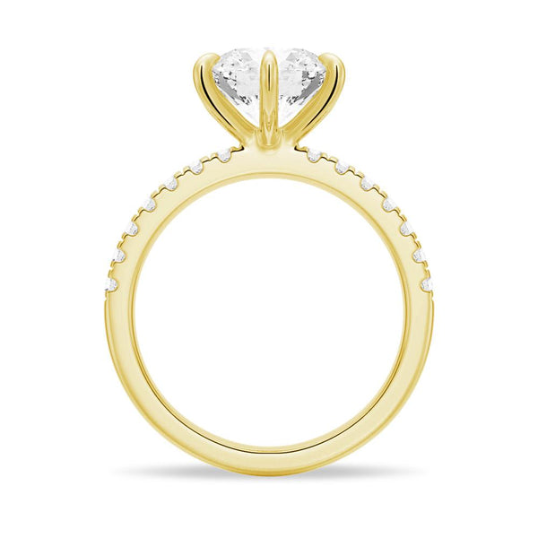 Six Prong French Pavé Moissanite Engagement Ring