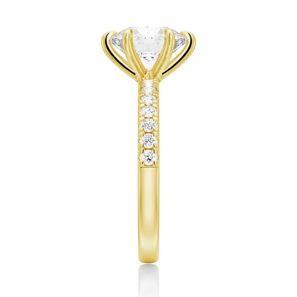 Six Prong French Pavé Moissanite Engagement Ring