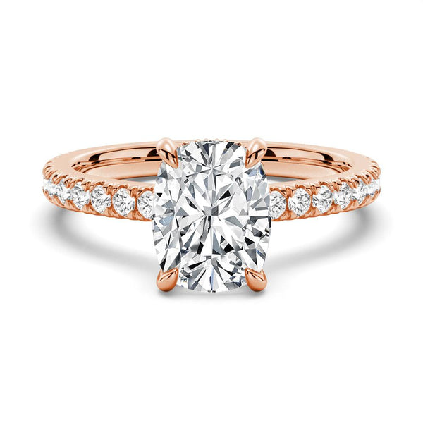 Cushion Cut Moissanite Engagement Ring With Hidden Halo