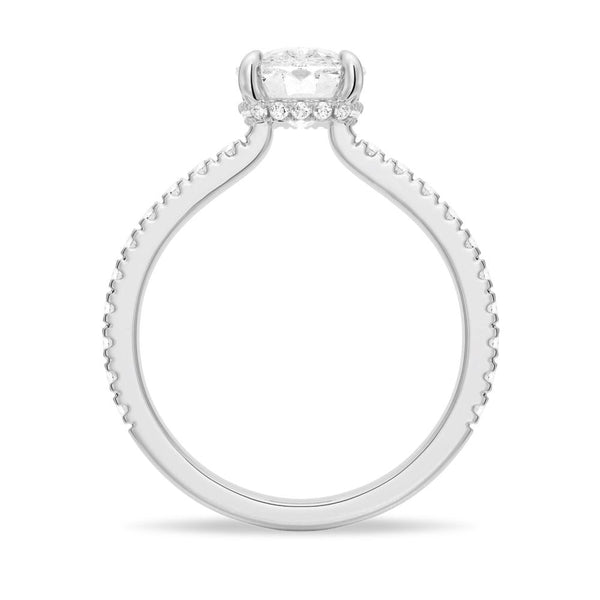 Cushion Cut Moissanite Engagement Ring With Hidden Halo