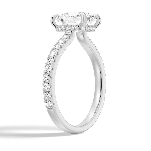 Cushion Cut Moissanite Engagement Ring With Hidden Halo