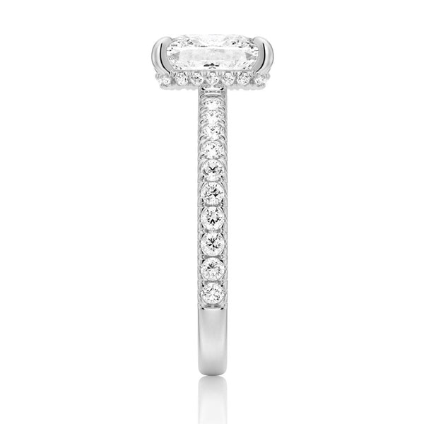 Cushion Cut Moissanite Engagement Ring With Hidden Halo