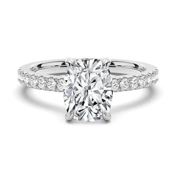 Cushion Cut Moissanite Engagement Ring With Hidden Halo