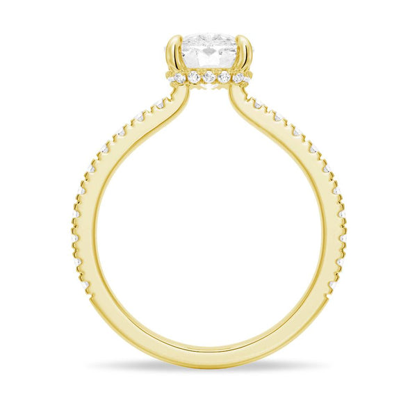 Cushion Cut Moissanite Engagement Ring With Hidden Halo