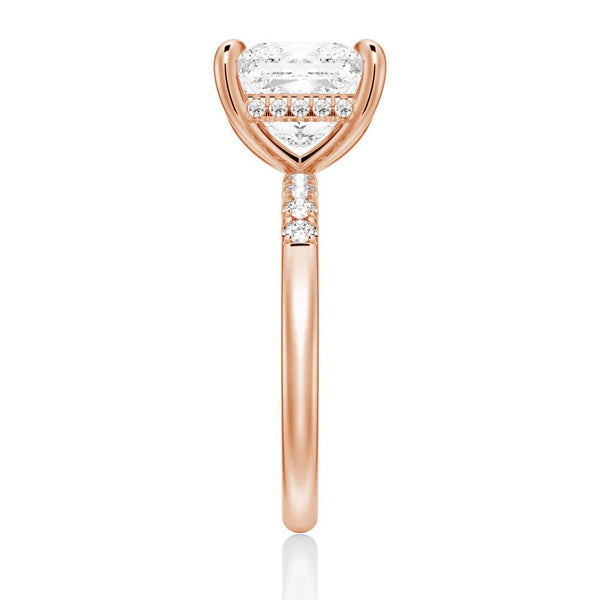 Princess Cut Hidden Halo Moissanite Ring Set with Matching Stacking Band