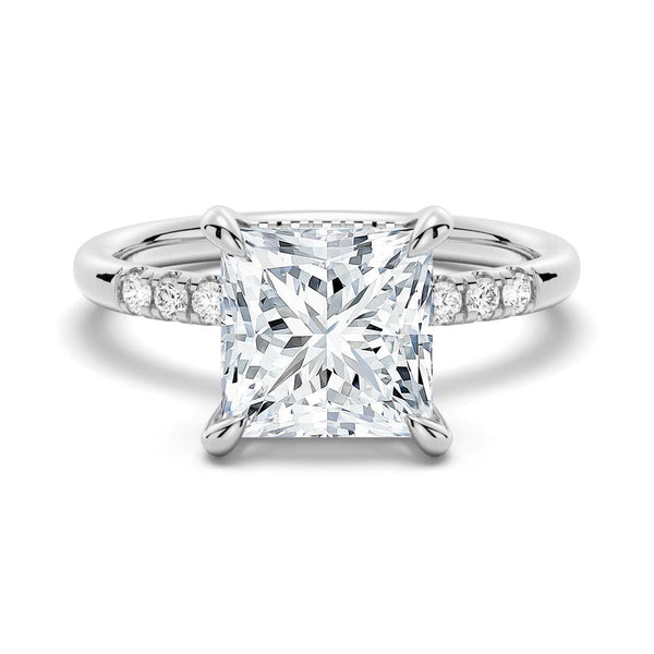 Princess Cut Hidden Halo Moissanite Ring Set with Matching Stacking Band