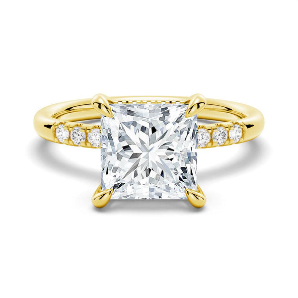 Princess Cut Hidden Halo Moissanite Ring Set with Matching Stacking Band
