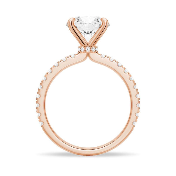 Pavé Band Round Moissanite Engagement Ring With Hidden Halo