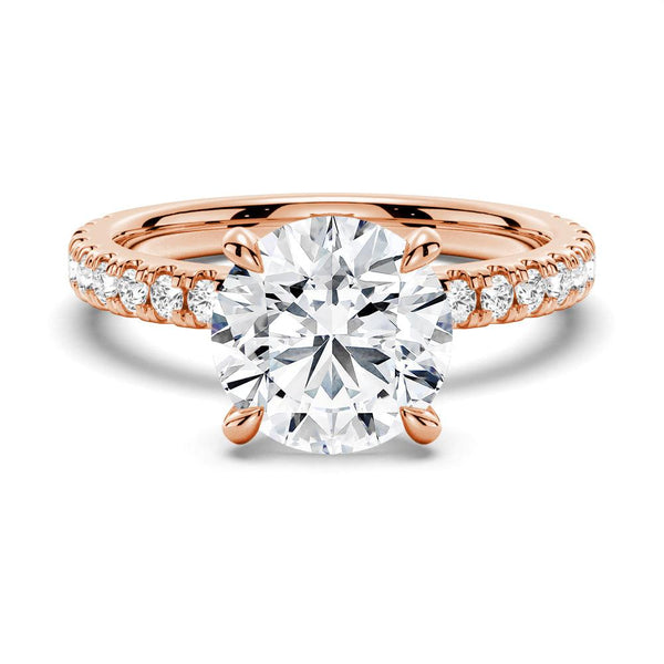 Pavé Band Round Moissanite Engagement Ring With Hidden Halo