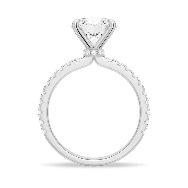 Pavé Band Round Moissanite Engagement Ring With Hidden Halo
