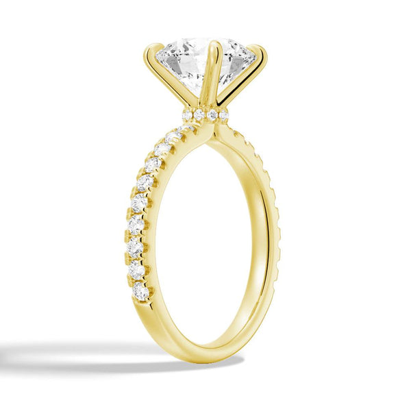 Pavé Band Round Moissanite Engagement Ring With Hidden Halo