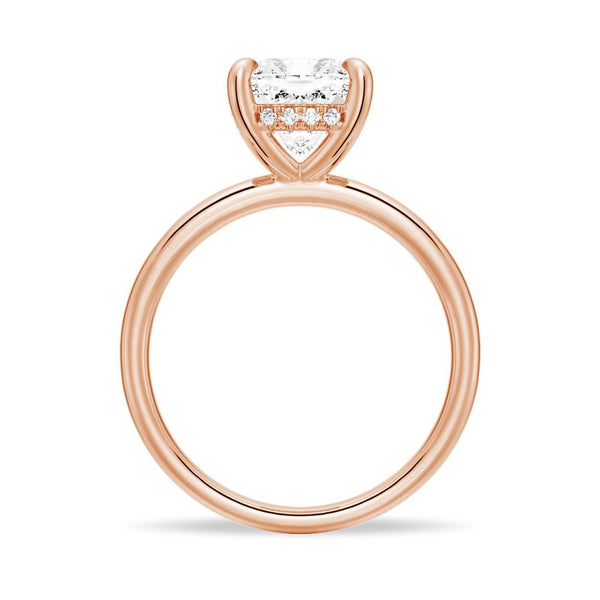 Cushion Cut Solitaire Moissanite Engagement Ring With Hidden Halo