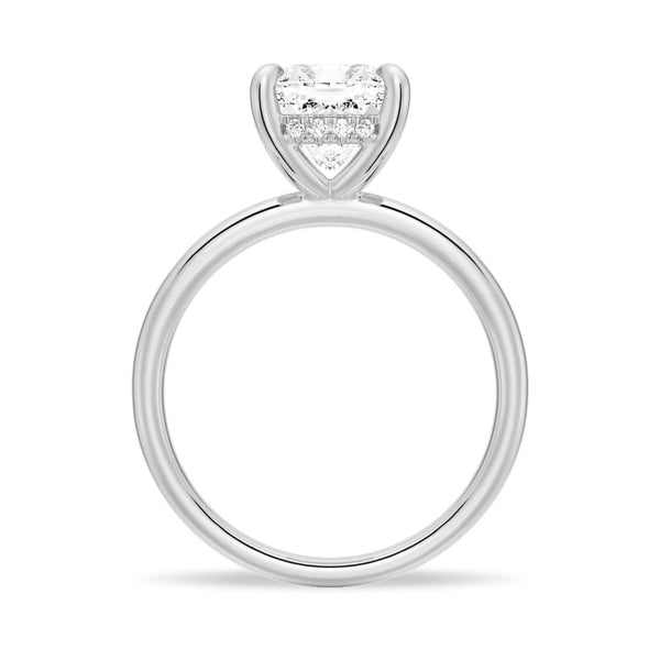 Cushion Cut Solitaire Moissanite Engagement Ring With Hidden Halo