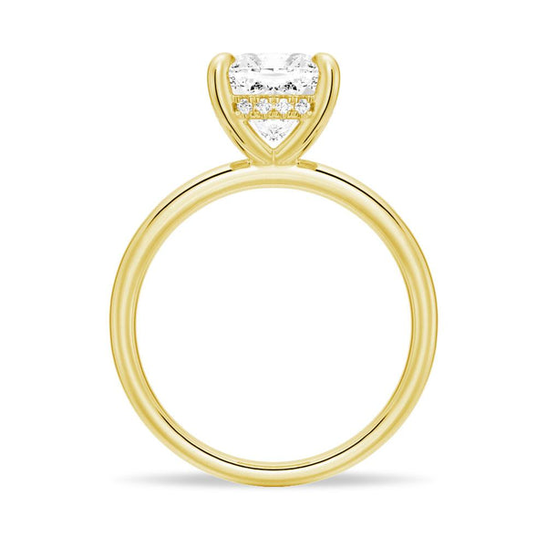 Cushion Cut Solitaire Moissanite Engagement Ring With Hidden Halo