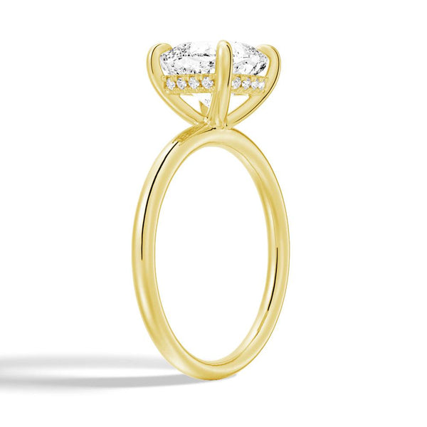 Cushion Cut Solitaire Moissanite Engagement Ring With Hidden Halo