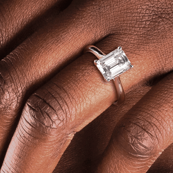 Emerald Cut Moissanite Engagement Ring With Hidden Halo