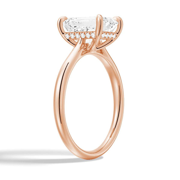 Emerald Cut Moissanite Engagement Ring With Hidden Halo