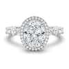 Oval Halo with Pavé Shared Prong Band Moissanite Engagement Ring
