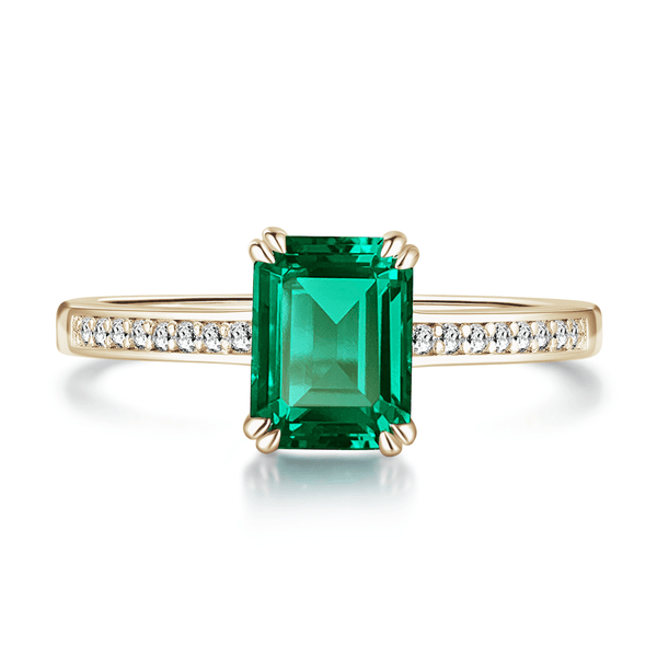 Petite Micropavé Emerald Cut Emerald Ring