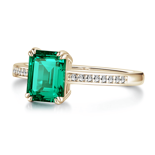 Petite Micropavé Emerald Cut Emerald Ring