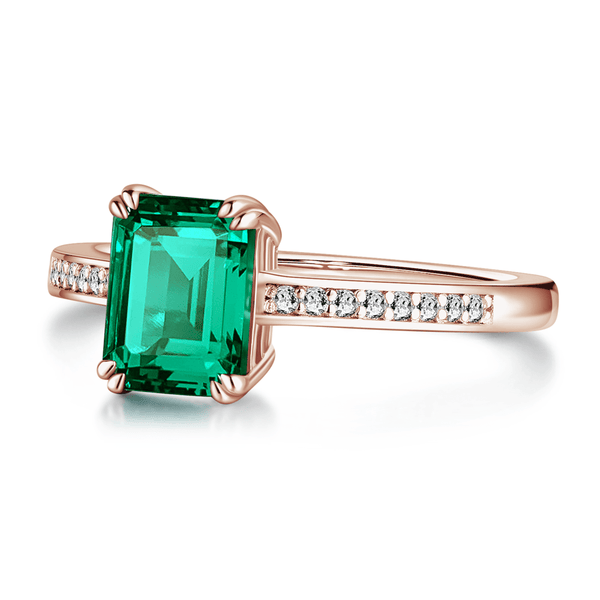 Petite Micropavé Emerald Cut Emerald Ring