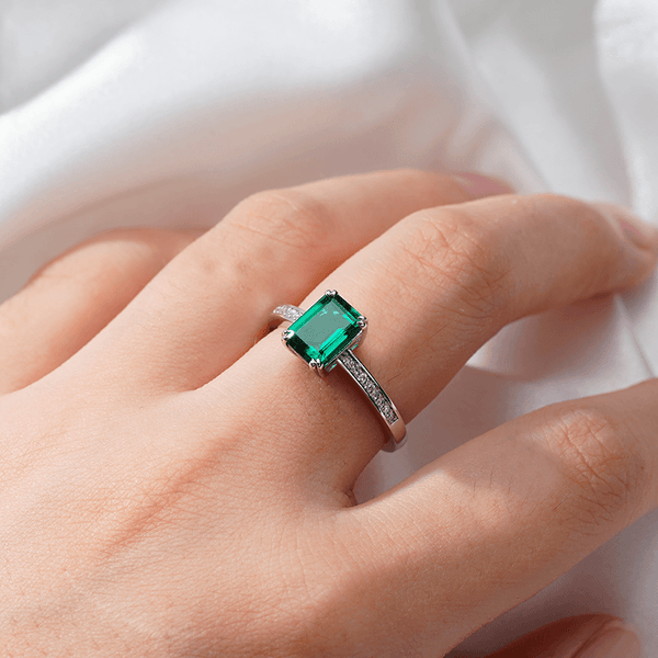 Petite Micropavé Emerald Cut Emerald Ring