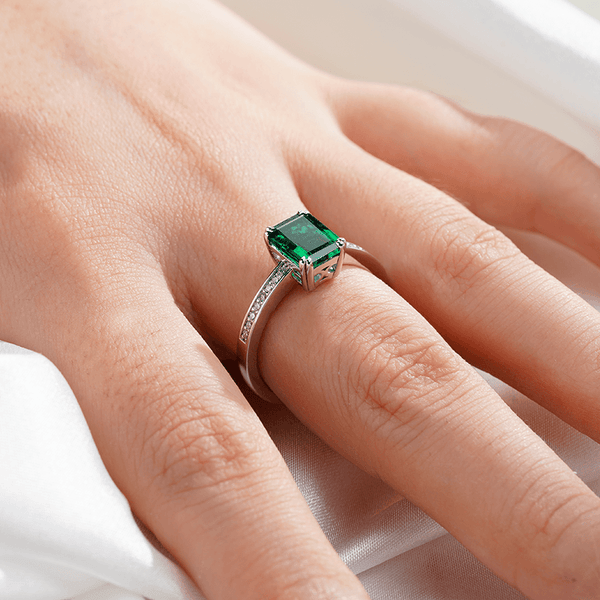 Petite Micropavé Emerald Cut Emerald Ring