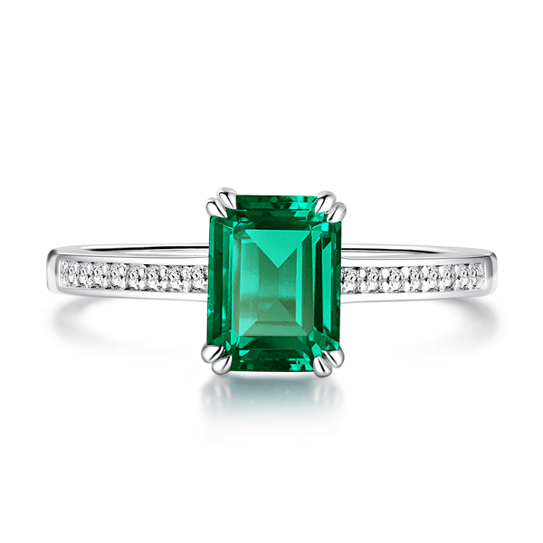 Petite Micropavé Emerald Cut Emerald Ring