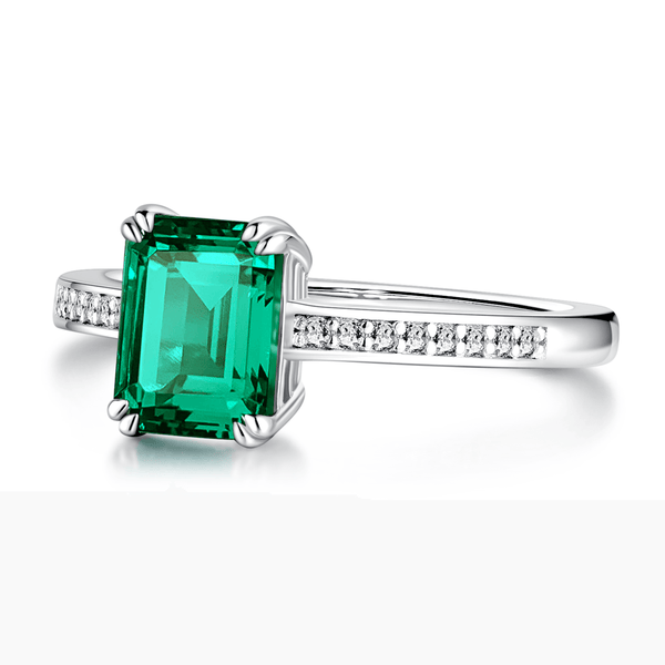Petite Micropavé Emerald Cut Emerald Ring