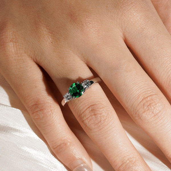 1.5 CT. Classic Three StoneEmerald and White Sapphire Ring