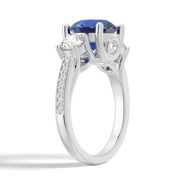 2.5 CT. Classic Blue Sapphire and White Sapphire Three Stone Ring