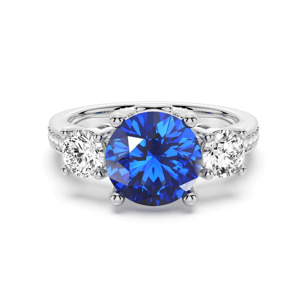 2.5 CT. Classic Blue Sapphire and White Sapphire Three Stone Ring