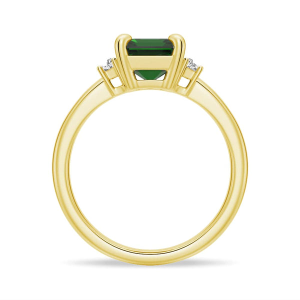 Emerald Cut Emerald and White Sapphire Three Stone Ring