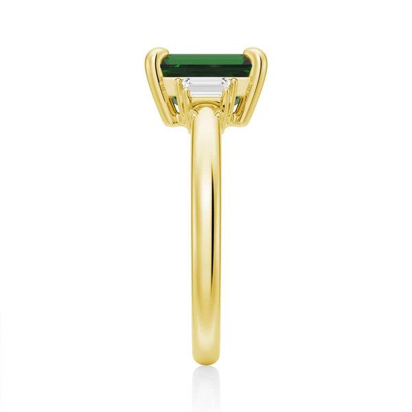Emerald Cut Emerald and White Sapphire Three Stone Ring