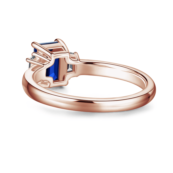 Emerald Cut Blue Sapphire and White Sapphire Three Stone Ring