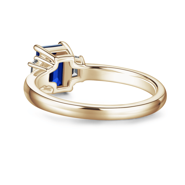 Emerald Cut Blue Sapphire and White Sapphire Three Stone Ring
