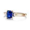 Emerald Cut Blue Sapphire and White Sapphire Three Stone Ring