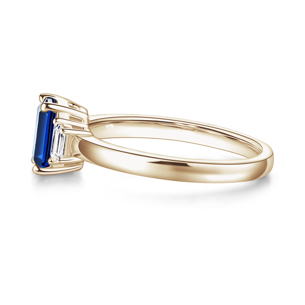 Emerald Cut Blue Sapphire and White Sapphire Three Stone Ring
