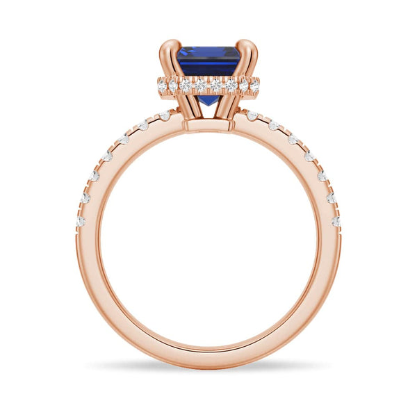 Emerald Cut Blue Sapphire and White Sapphire Ring