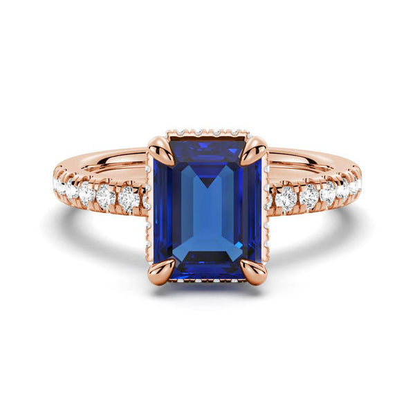 Emerald Cut Blue Sapphire and White Sapphire Ring