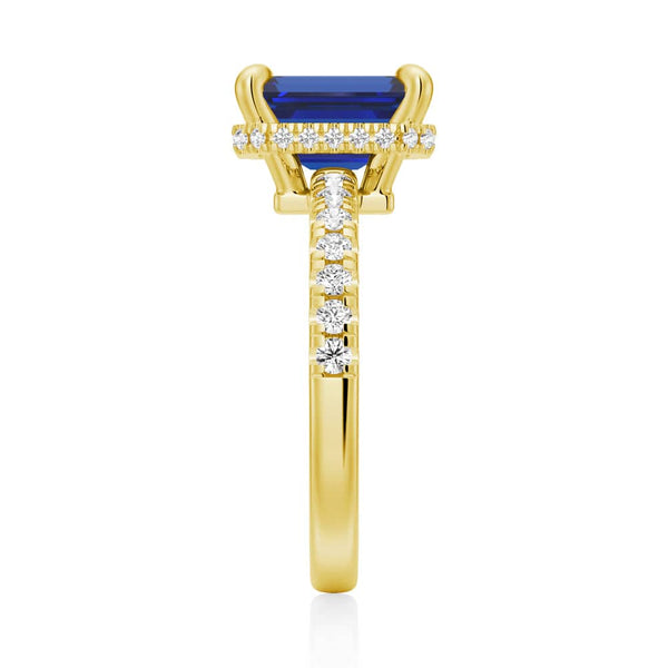 Emerald Cut Blue Sapphire and White Sapphire Ring