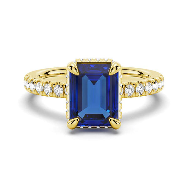 Emerald Cut Blue Sapphire and White Sapphire Ring