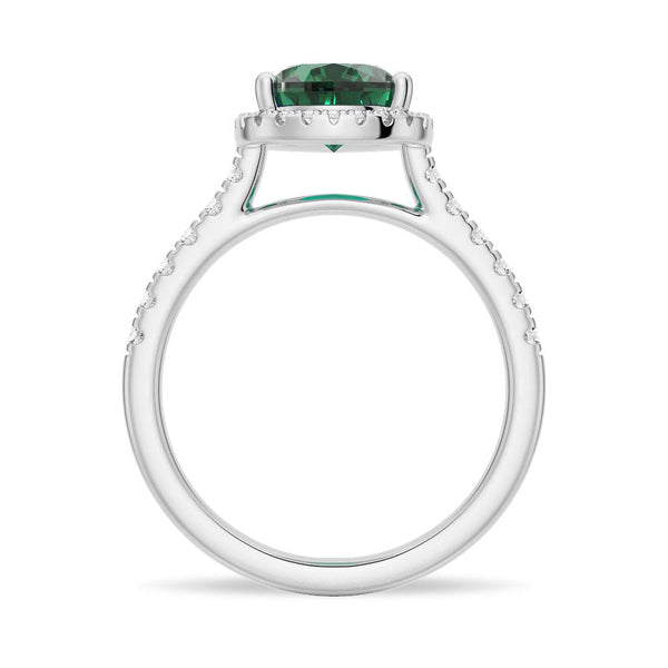 1.5 CT. Pear Shaped Emerald Ring with White Sapphire Halo Accents