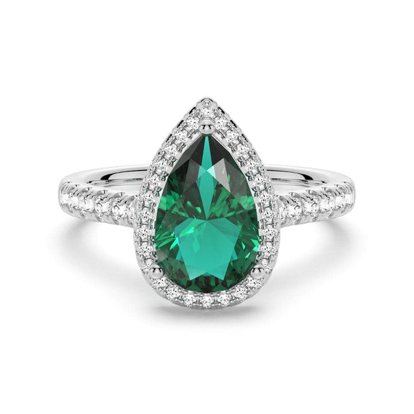 1.5 CT. Pear Shaped Emerald Ring with White Sapphire Halo Accents