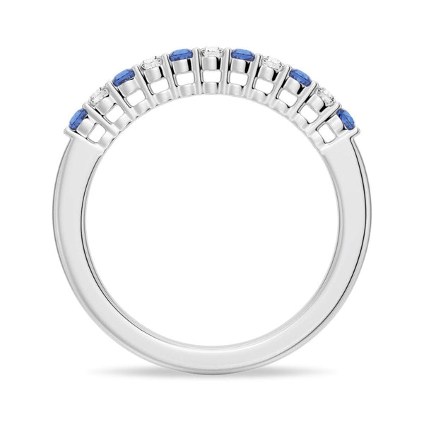 Blue Sapphire and White Sapphire Half Eternity Wedding Band